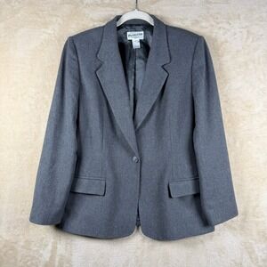 Pendleton Petite Wool Blazer Gray Single Button Career Business Women 14